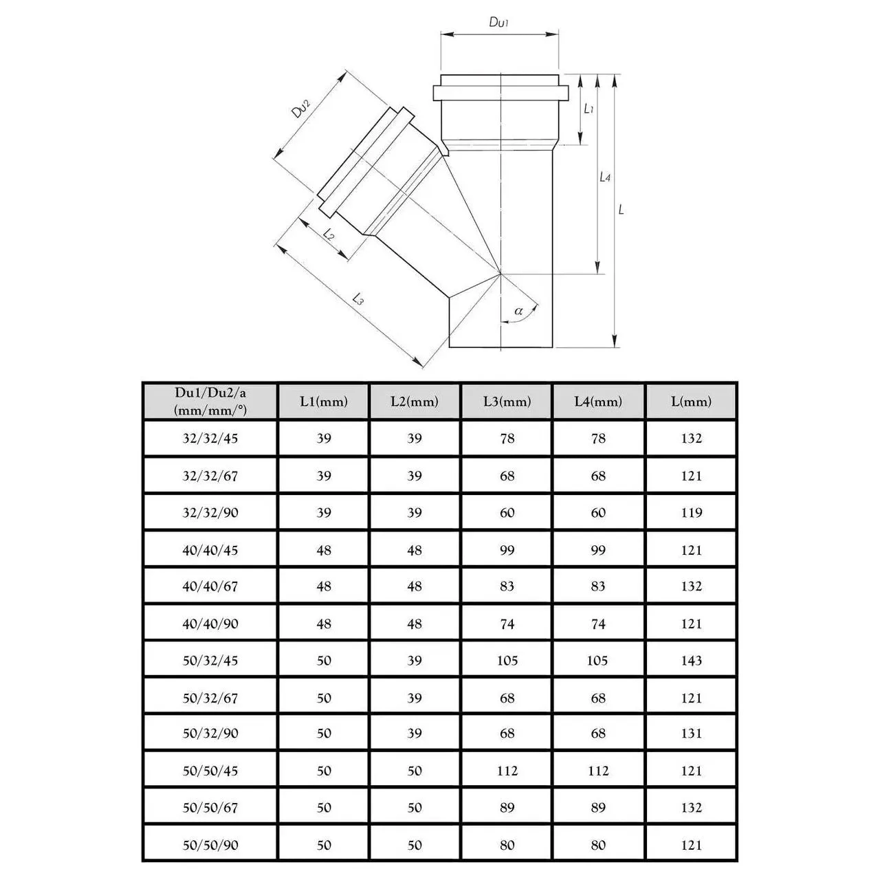 50/50mm Waste Pipe Tee 67 Deg Pipe Drain Fittings Sewage