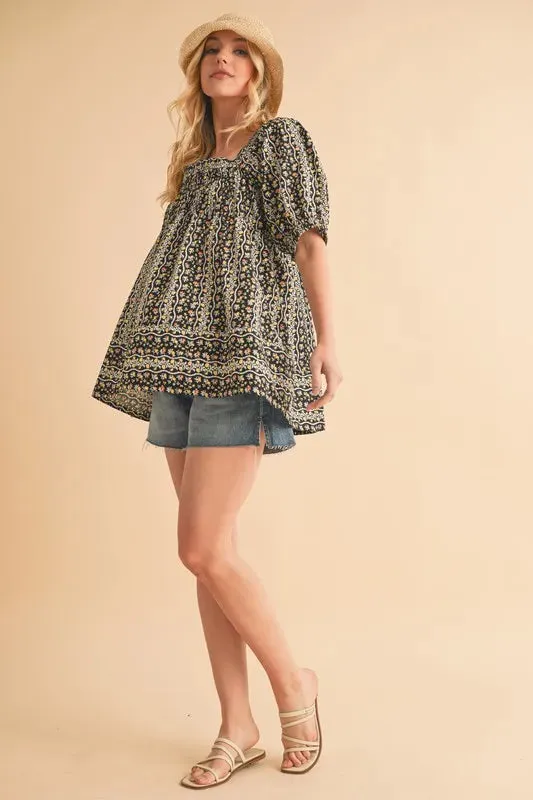 Aemi Co Floral Short Sleeve Babydoll Top