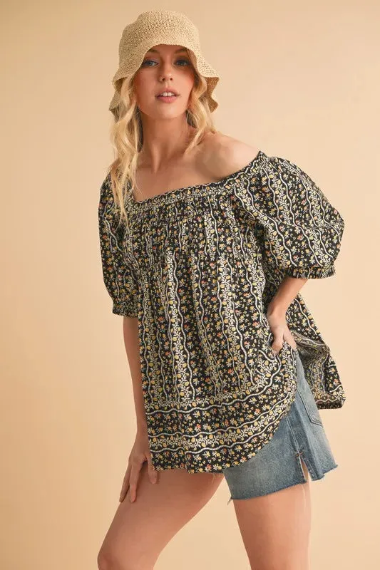 Aemi Co Floral Short Sleeve Babydoll Top