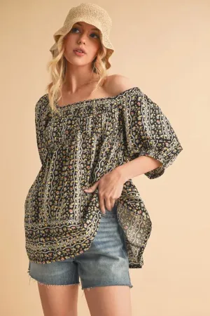 Aemi Co Floral Short Sleeve Babydoll Top