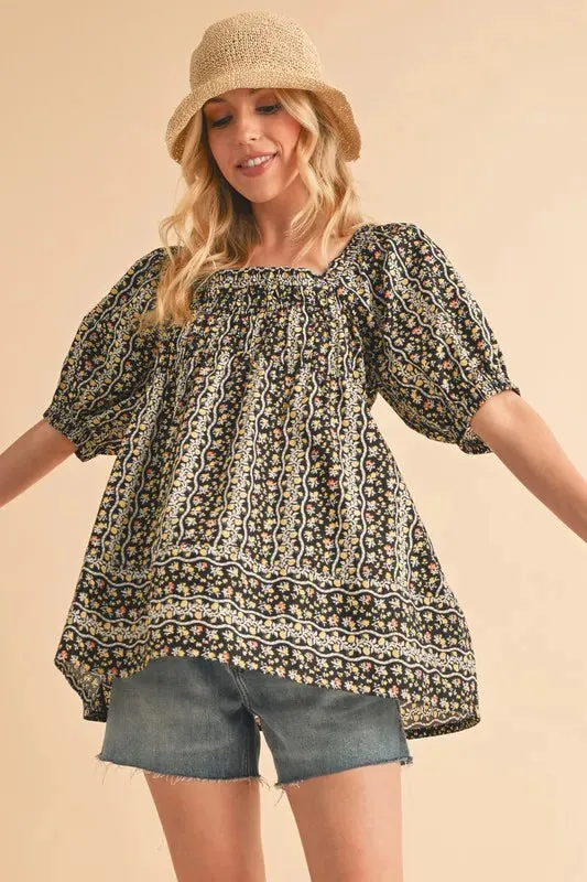 Aemi Co Floral Short Sleeve Babydoll Top