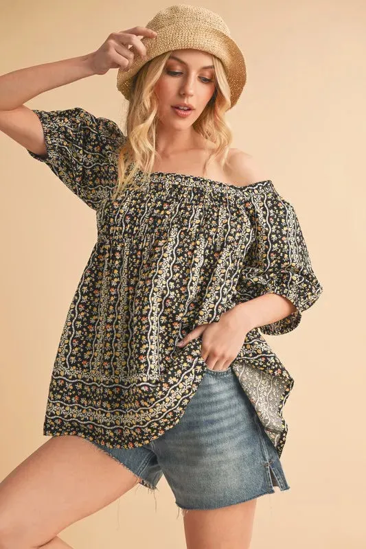 Aemi Co Floral Short Sleeve Babydoll Top