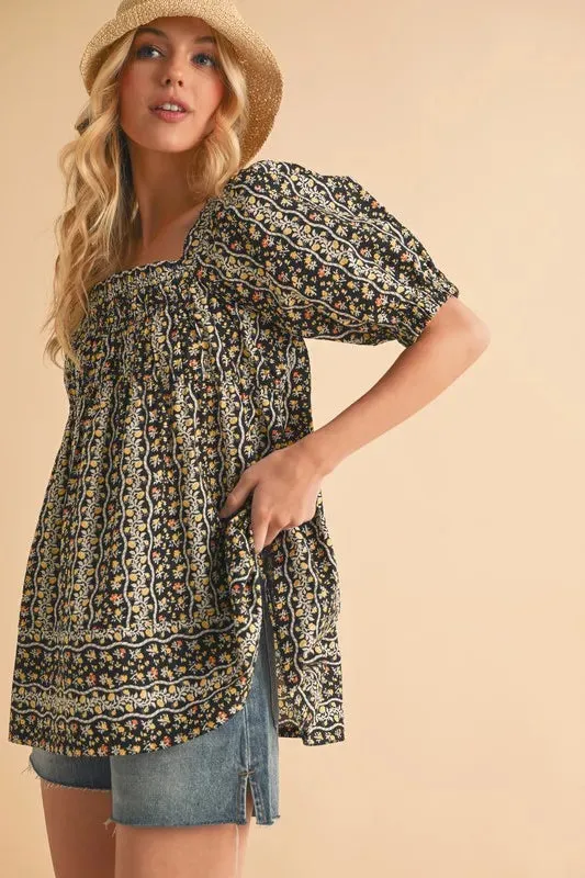 Aemi Co Floral Short Sleeve Babydoll Top