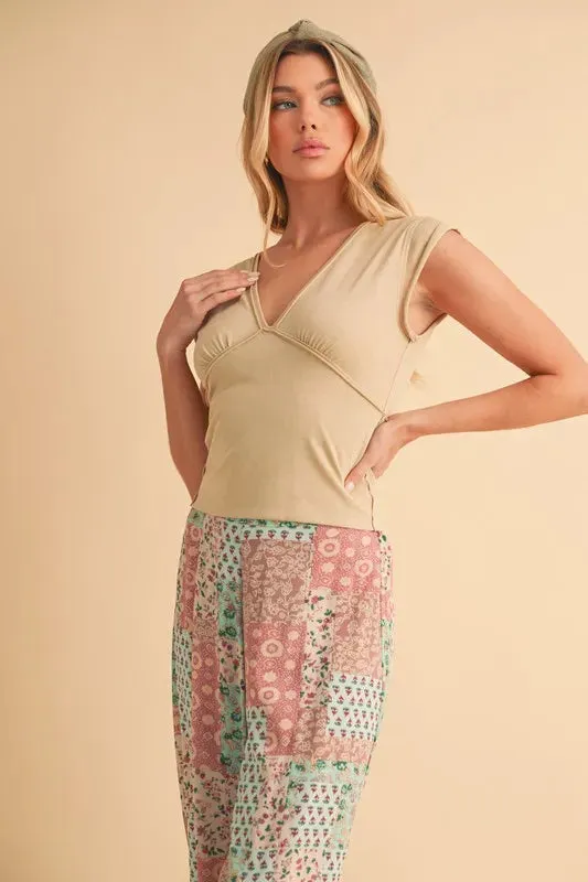Aemi Co V-Neck Cap Sleeve Cropped Top