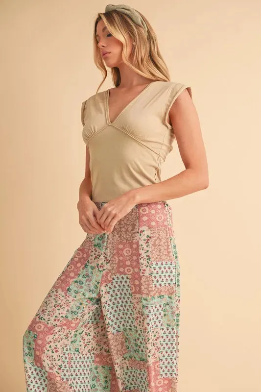 Aemi Co V-Neck Cap Sleeve Cropped Top