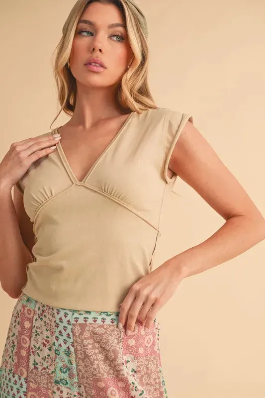 Aemi Co V-Neck Cap Sleeve Cropped Top
