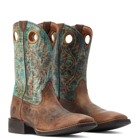 Ariat® Men's Sport Rodeo Brown & Turquoise Square Toe Boots 10042403