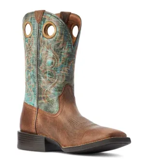 Ariat® Men's Sport Rodeo Brown & Turquoise Square Toe Boots 10042403