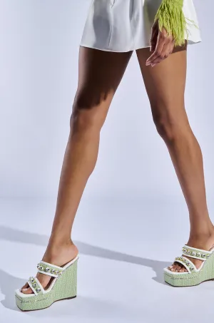 AZALEA WANG NIOMA GREEN EMBELLISHED WEDGE SANDAL
