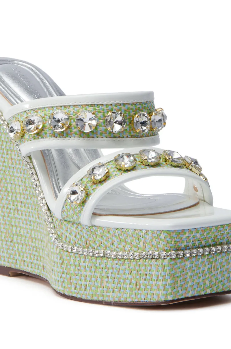 AZALEA WANG NIOMA GREEN EMBELLISHED WEDGE SANDAL