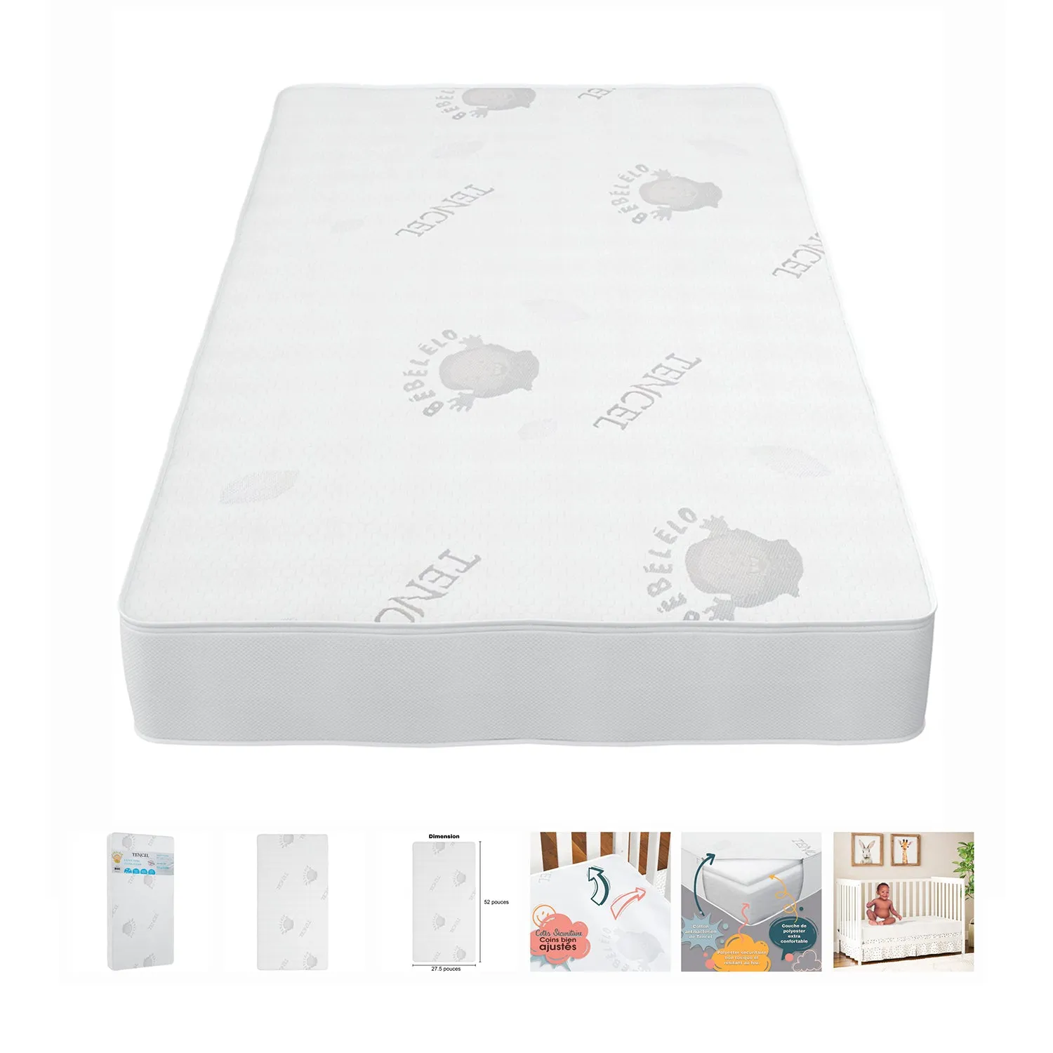 Boobeyeh tencel crib mattress cover - waterproof, breathable, for infants