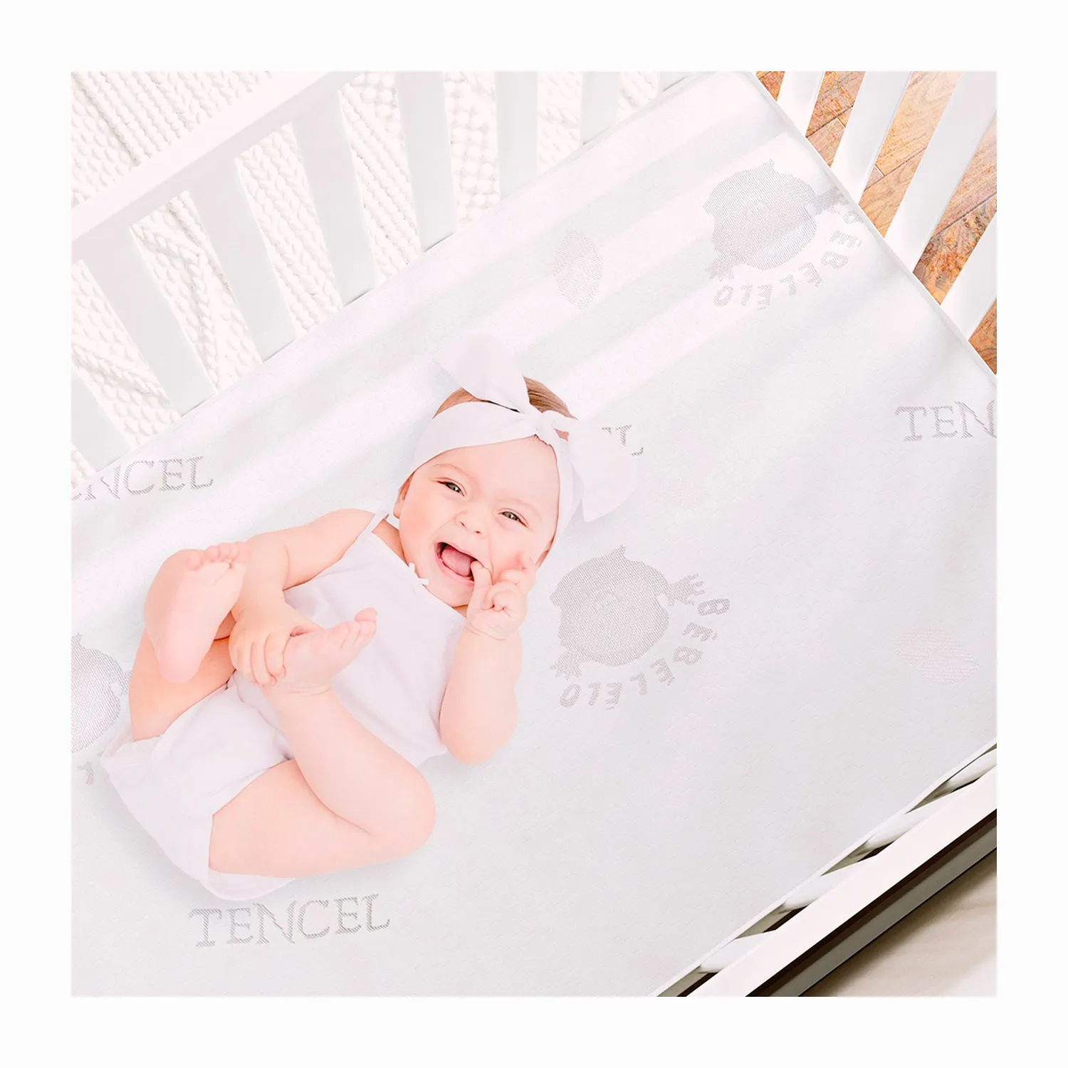 Boobeyeh tencel crib mattress cover - waterproof, breathable, for infants