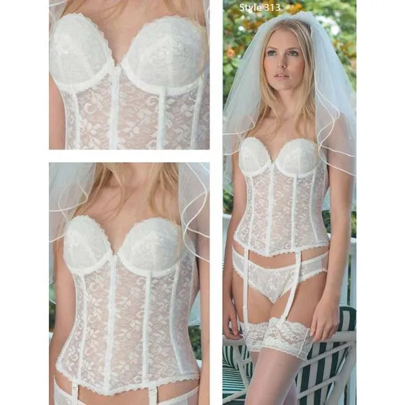 Carnival 313 Corset Bra Garter Straps Lace Bridal Formal 34D D cup