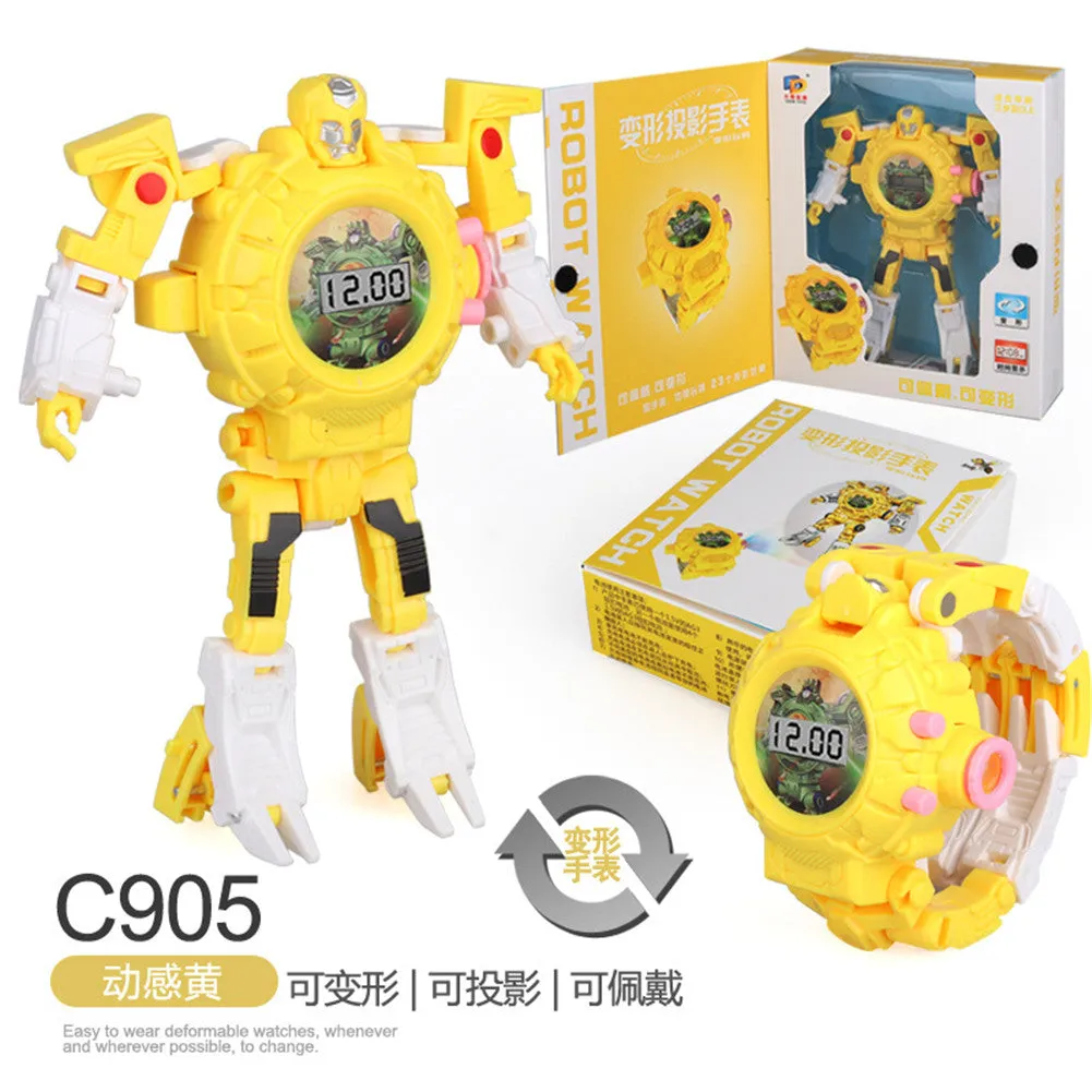 Cartoon Watch Toy Deformation Robot Electronic with Project Children's Toys Yellow belt projection