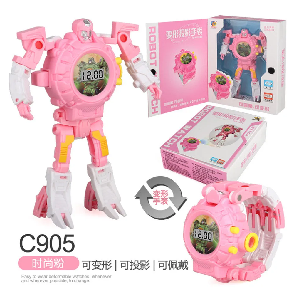 Cartoon Watch Toy Deformation Robot Electronic with Project Children's Toys Yellow belt projection