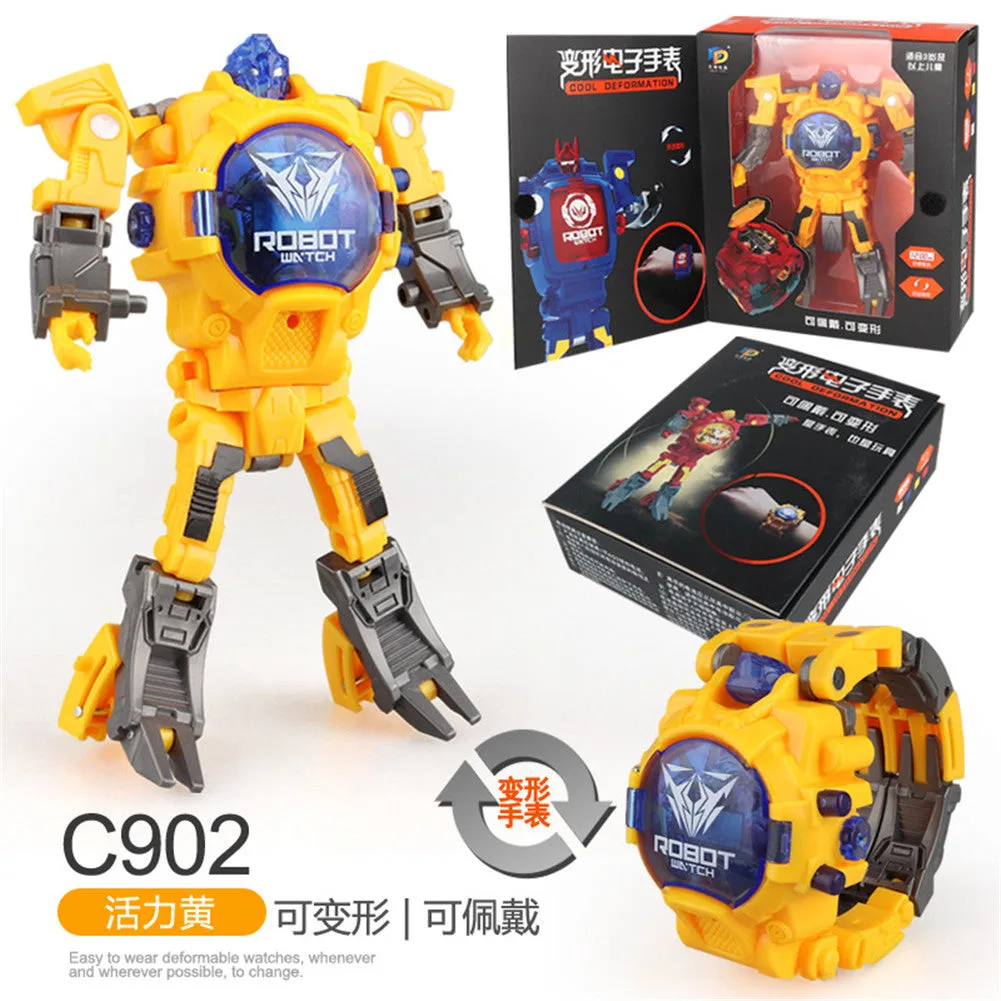 Cartoon Watch Toy Deformation Robot Electronic with Project Children's Toys Yellow belt projection