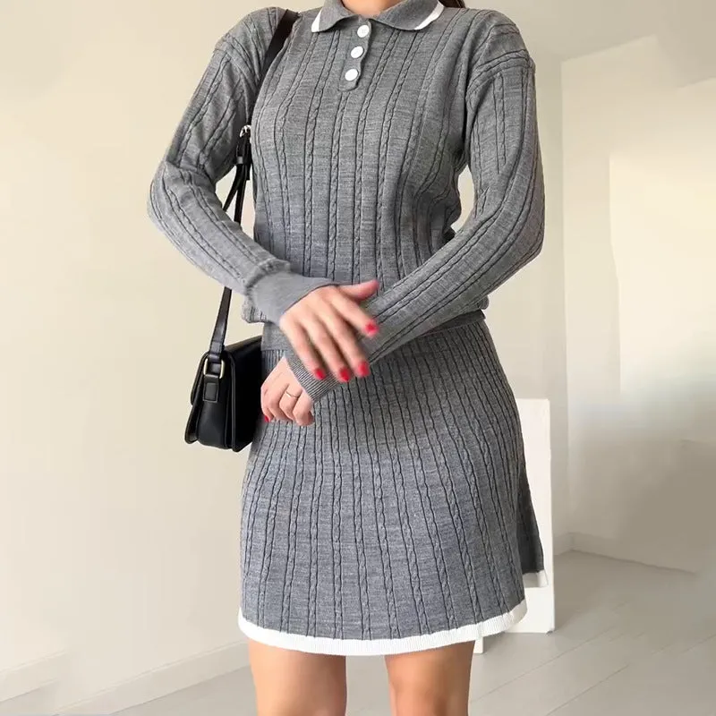 Chic Cable Knit Long Sleeve Sweater and Skirt Set