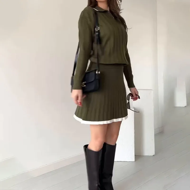 Chic Cable Knit Long Sleeve Sweater and Skirt Set
