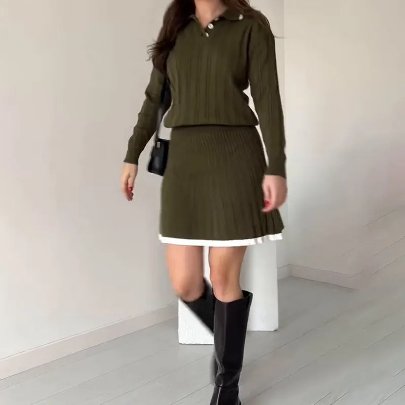 Chic Cable Knit Long Sleeve Sweater and Skirt Set