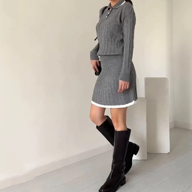 Chic Cable Knit Long Sleeve Sweater and Skirt Set