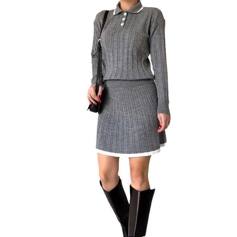 Chic Cable Knit Long Sleeve Sweater and Skirt Set