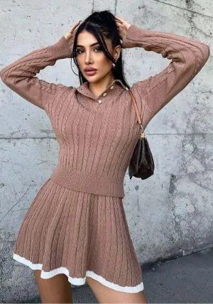 Chic Cable Knit Long Sleeve Sweater and Skirt Set