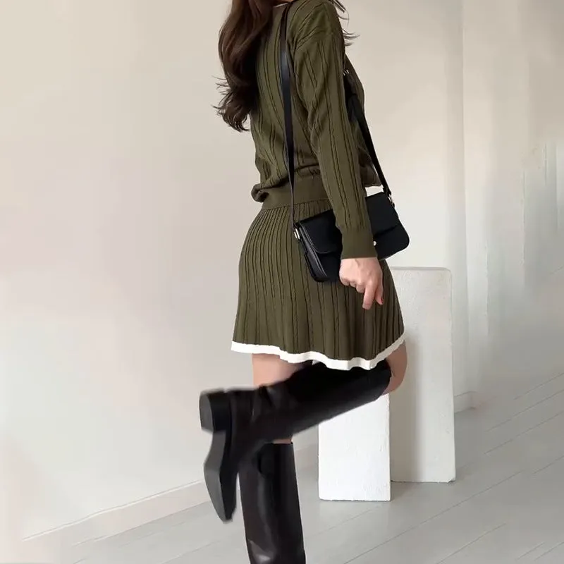 Chic Cable Knit Long Sleeve Sweater and Skirt Set