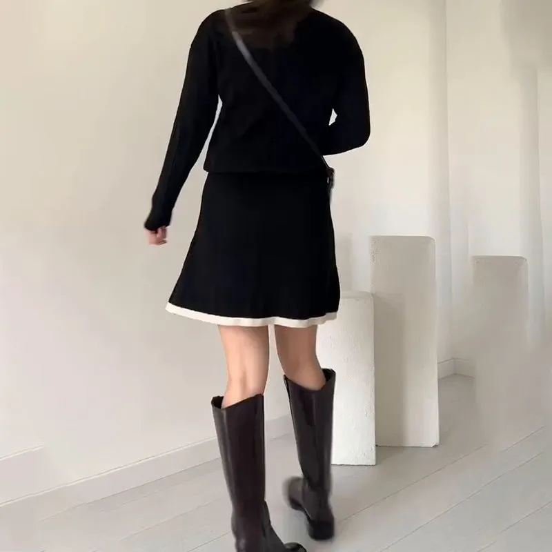 Chic Cable Knit Long Sleeve Sweater and Skirt Set