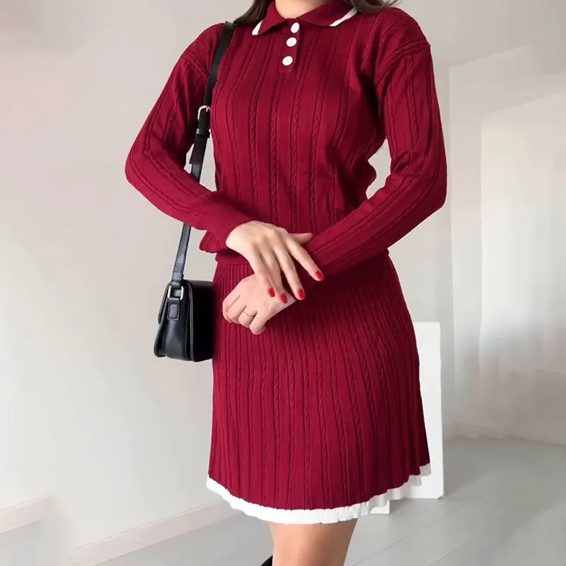 Chic Cable Knit Long Sleeve Sweater and Skirt Set