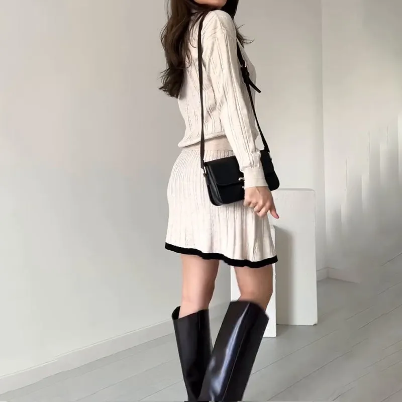 Chic Cable Knit Long Sleeve Sweater and Skirt Set
