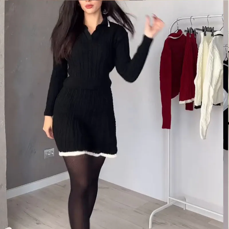 Chic Cable Knit Long Sleeve Sweater and Skirt Set
