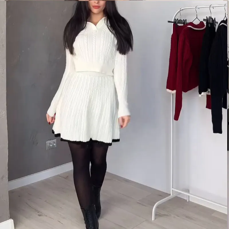 Chic Cable Knit Long Sleeve Sweater and Skirt Set