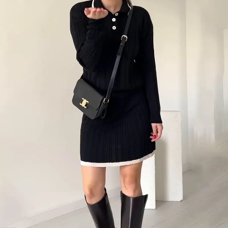 Chic Cable Knit Long Sleeve Sweater and Skirt Set