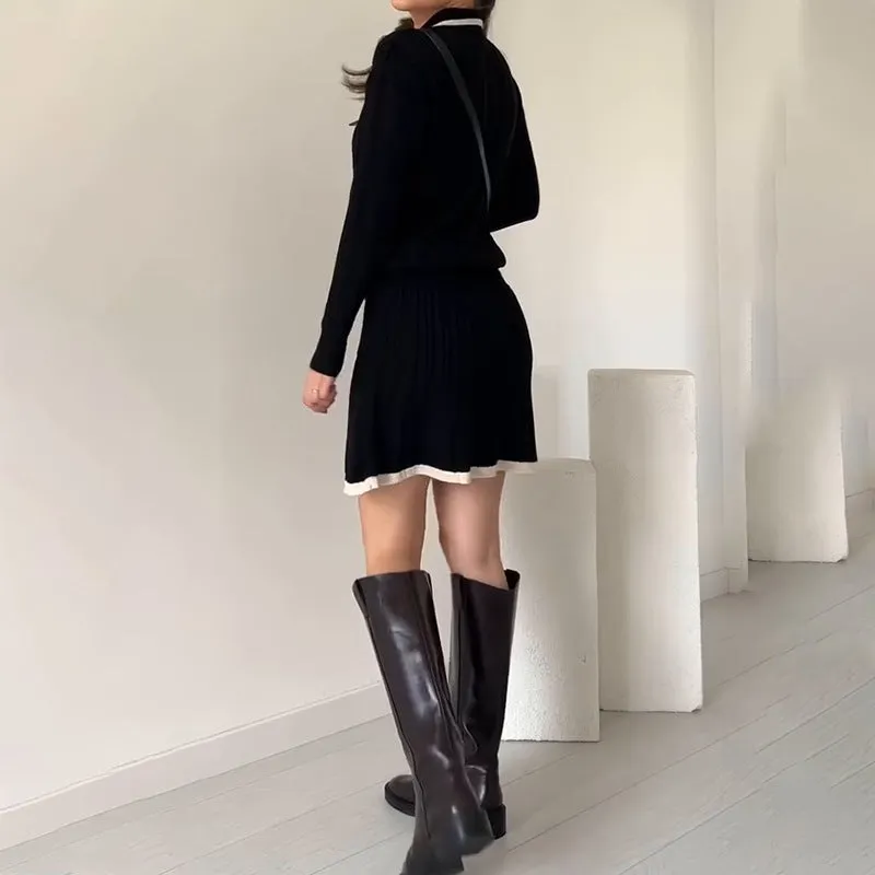 Chic Cable Knit Long Sleeve Sweater and Skirt Set