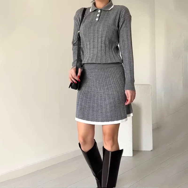 Chic Cable Knit Long Sleeve Sweater and Skirt Set