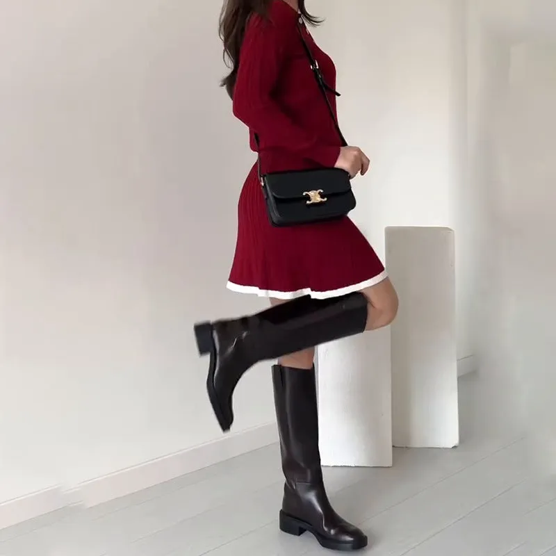 Chic Cable Knit Long Sleeve Sweater and Skirt Set