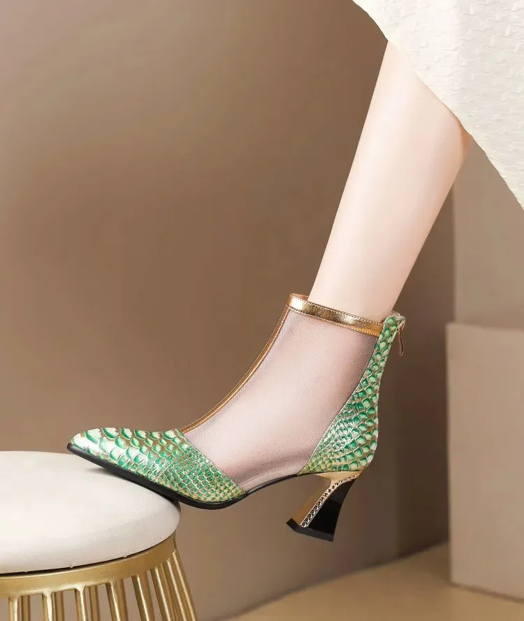 Chic Mesh Ankle Boots with Chunky Heels