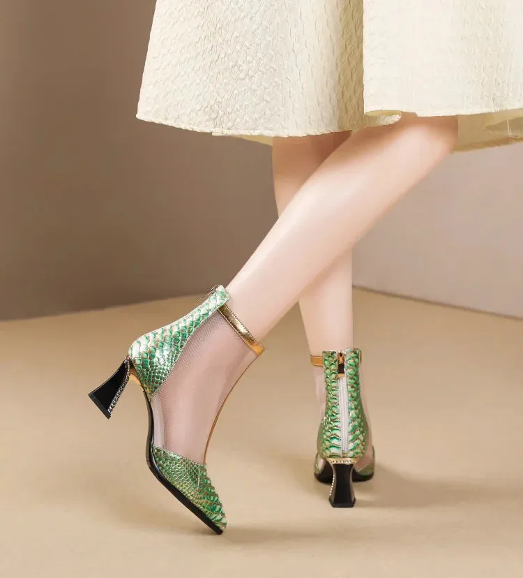 Chic Mesh Ankle Boots with Chunky Heels