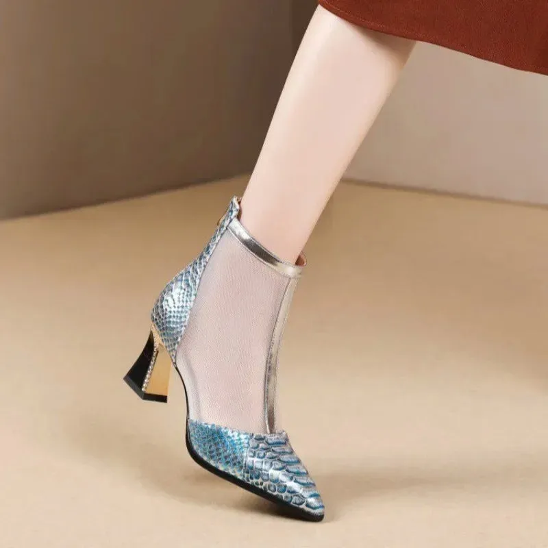 Chic Mesh Ankle Boots with Chunky Heels