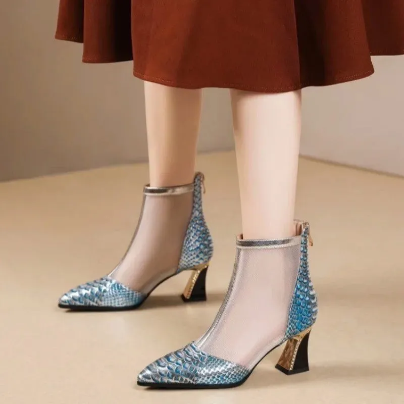 Chic Mesh Ankle Boots with Chunky Heels