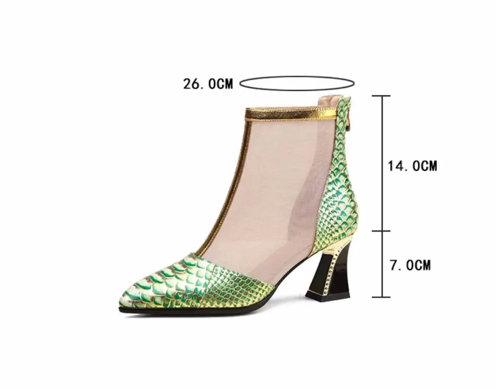 Chic Mesh Ankle Boots with Chunky Heels