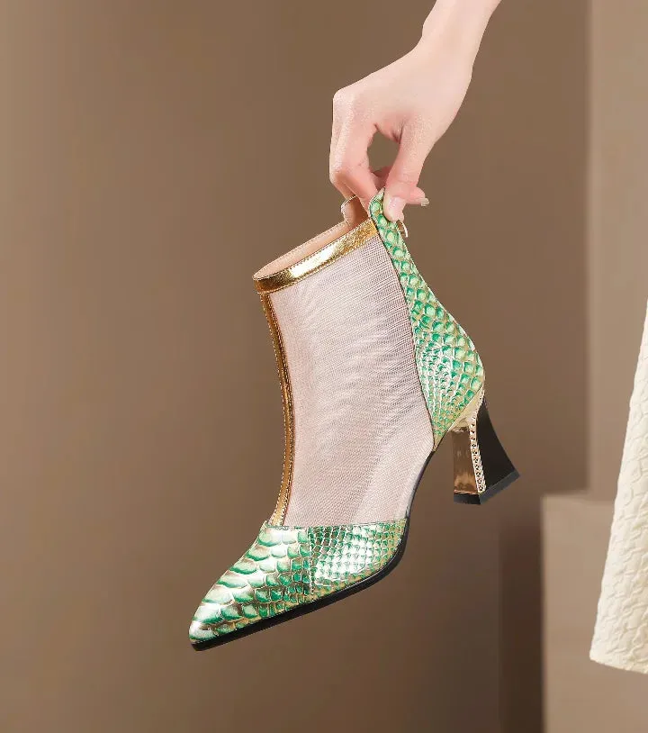 Chic Mesh Ankle Boots with Chunky Heels