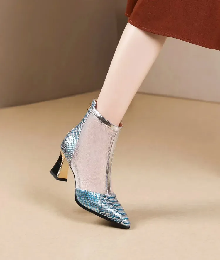 Chic Mesh Ankle Boots with Chunky Heels