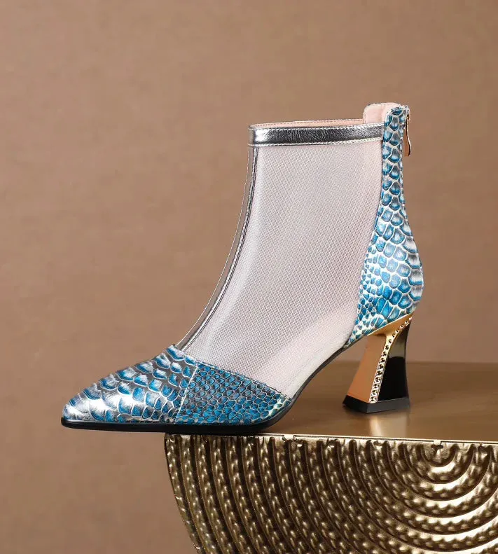 Chic Mesh Ankle Boots with Chunky Heels