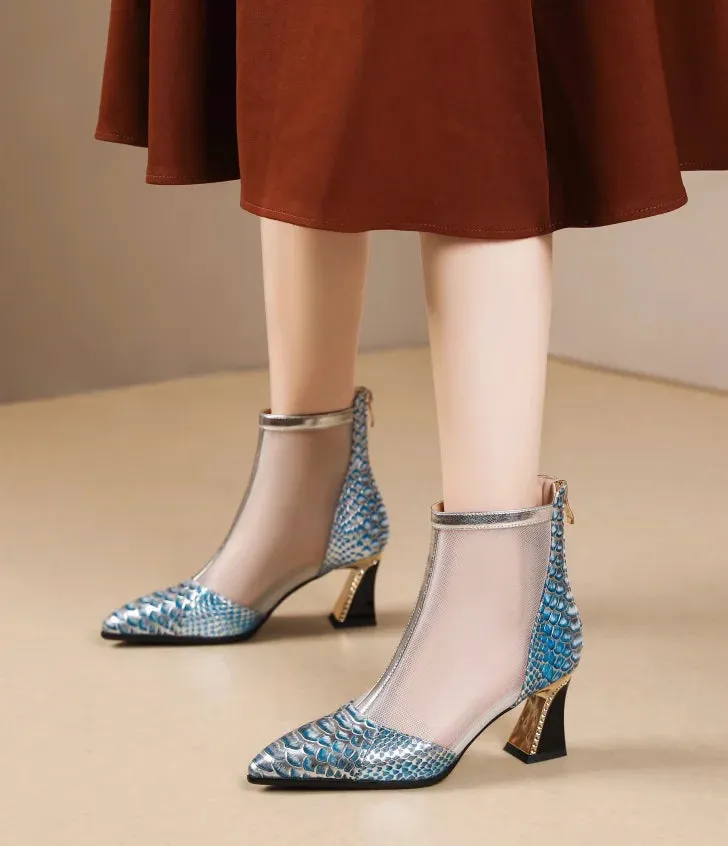 Chic Mesh Ankle Boots with Chunky Heels