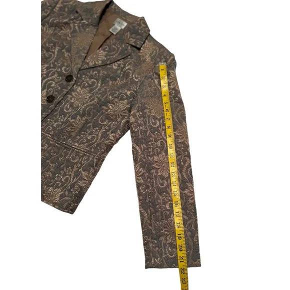 Chicos 1 Elegant Formal 3-Button Blazer Womens 8 Raised Pattern Champagne Gold