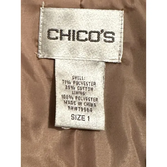 Chicos 1 Elegant Formal 3-Button Blazer Womens 8 Raised Pattern Champagne Gold