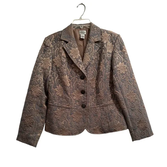 Chicos 1 Elegant Formal 3-Button Blazer Womens 8 Raised Pattern Champagne Gold