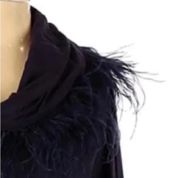 CHICO’S M/L dark purple cape with feathers in Excellent condition