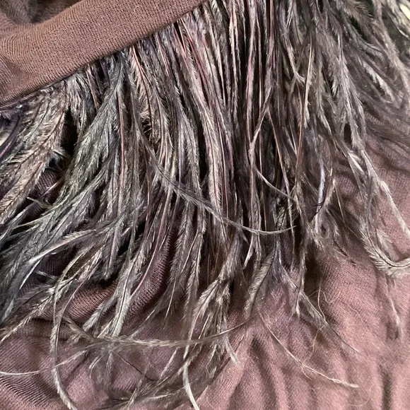 CHICO’S M/L dark purple cape with feathers in Excellent condition